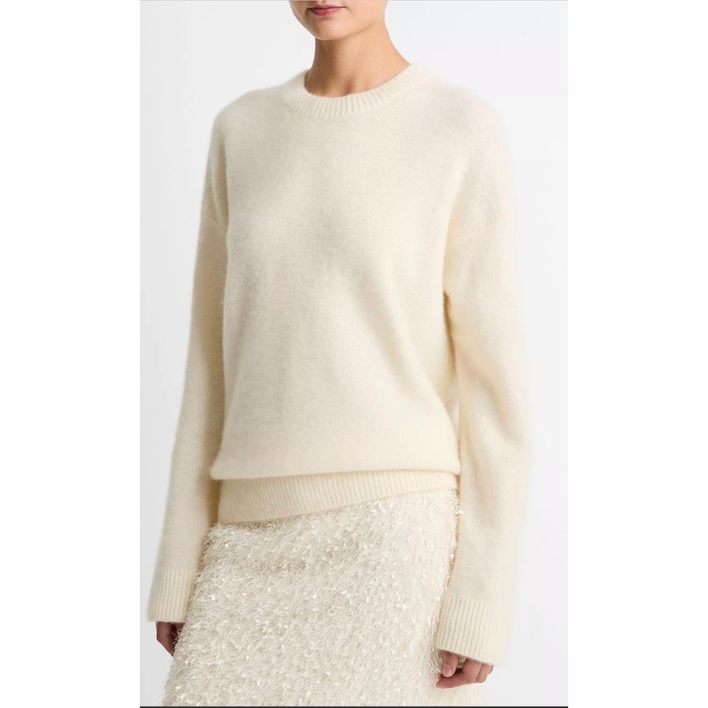Vince Plush Cashmere Crew Neck Sweater Large Off White 100% Cashmere